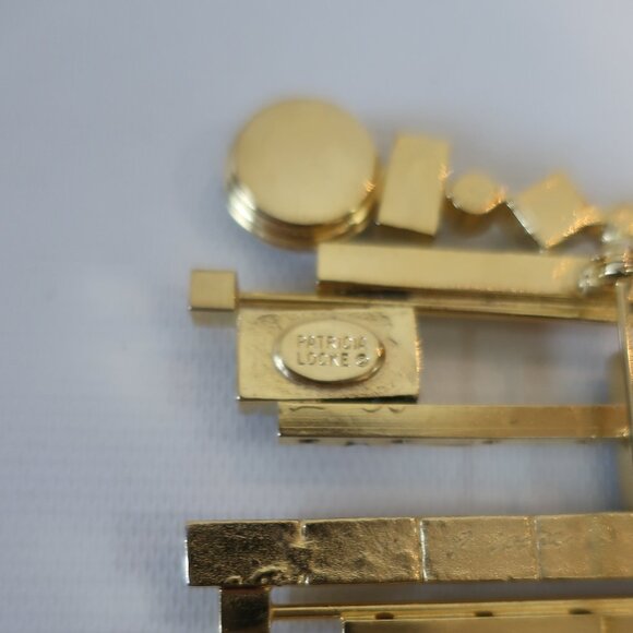 Women Patricia Locke Gold-Toned Multi Crystal Gems Abstract Modernist Brooch Pin - Picture 4 of 5